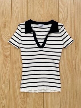 The Workshop | Black & Cream Striped Ribbed Top